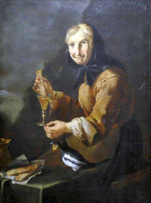 Giacomo Francesco Cipper Old woman with a glass and a magpie Germany oil painting art